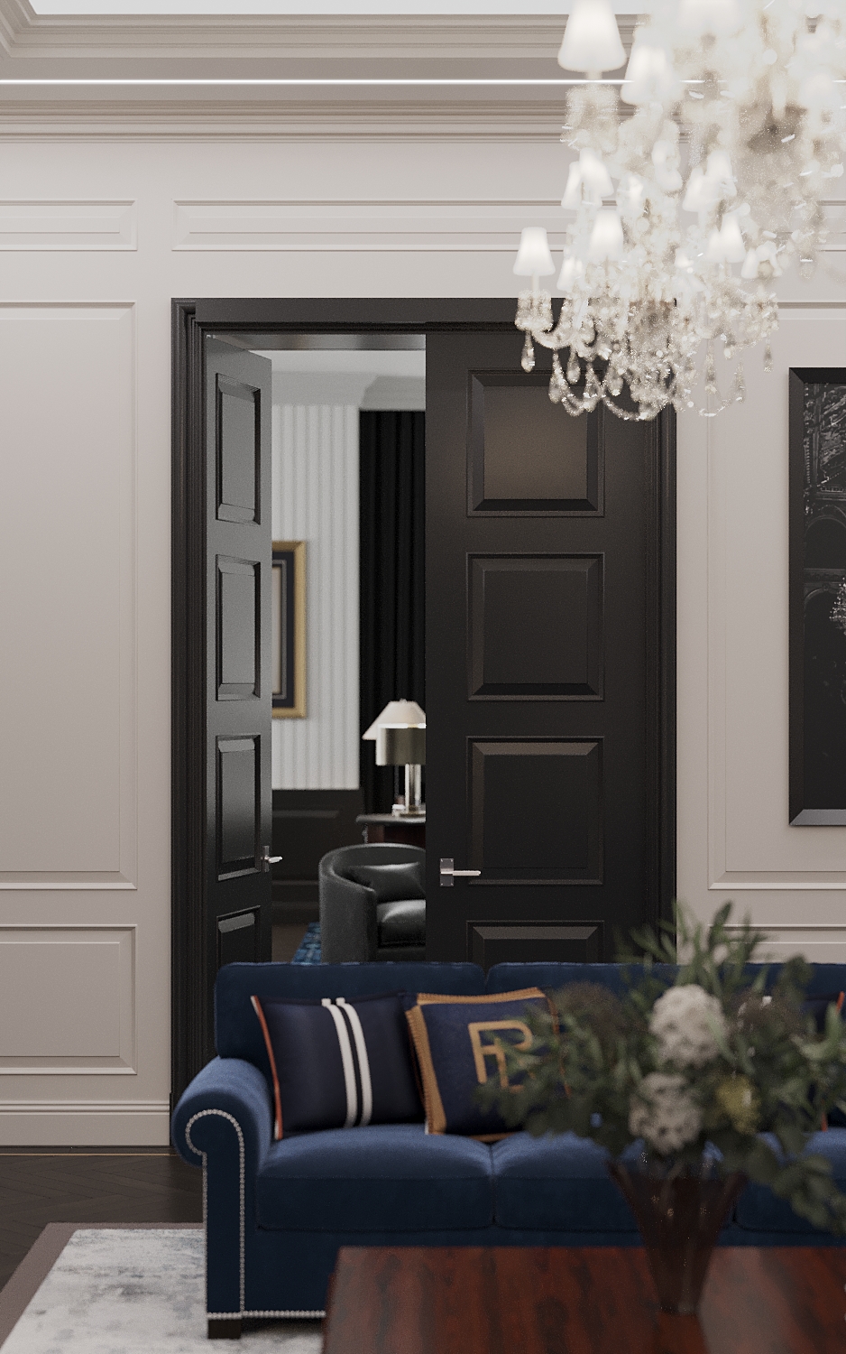 riverpark luxury apartment design and fitout ralph lauren modern american classic hall 01