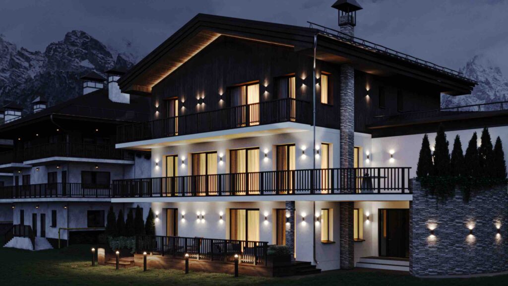 luxury chalet roza design and fitout modern rustic facade