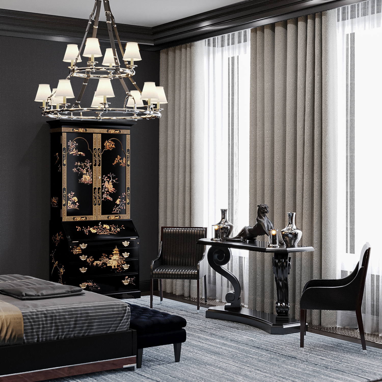 riverpark luxury apartment design and fitout ralph lauren modern american classic bedroom king 01