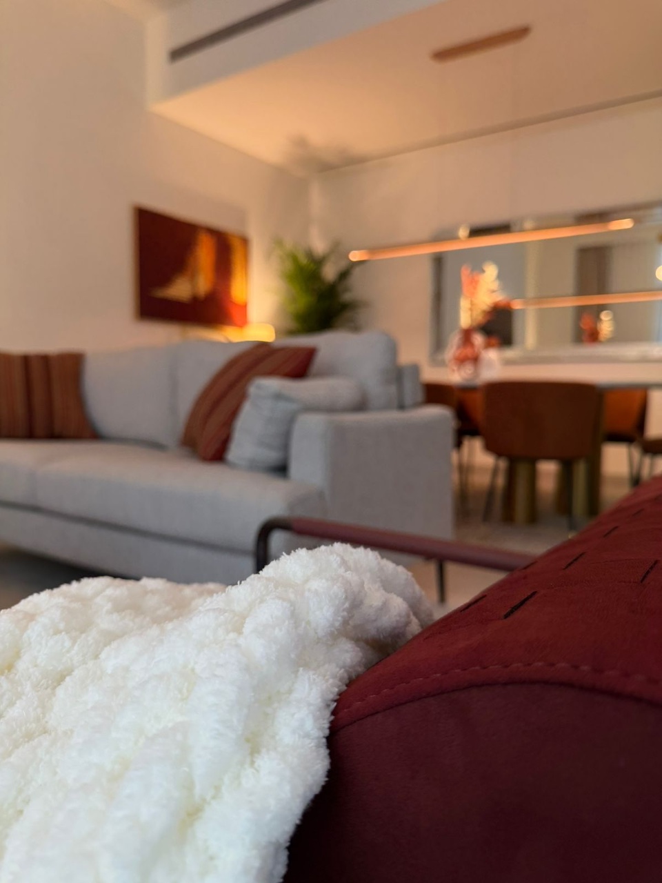 Luxury villa interior design and fit-out in Tilal Al Furjan Dubai featuring open-plan living and dining area with bespoke furnishing